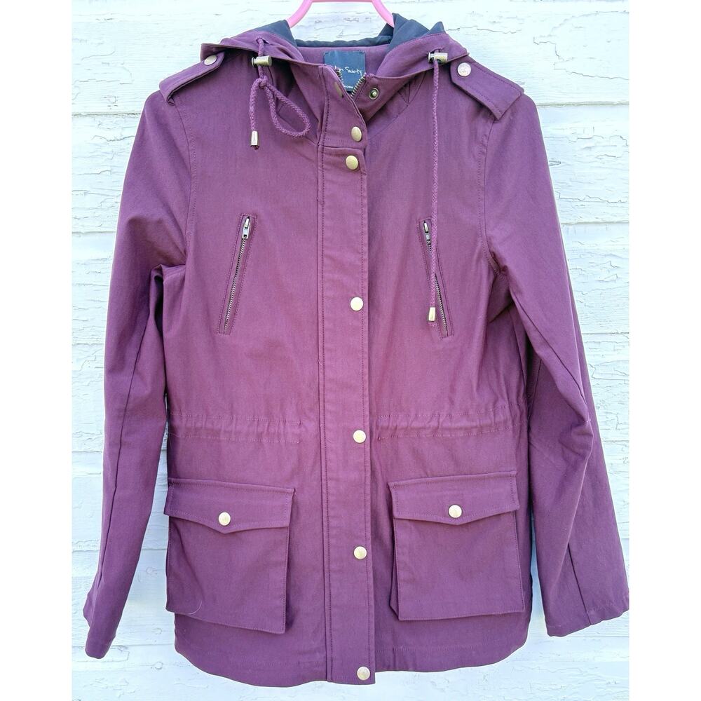 Eden Society Holly Cargo Jacket Contrast Hood Stretch Lightweight Burgundy Red S